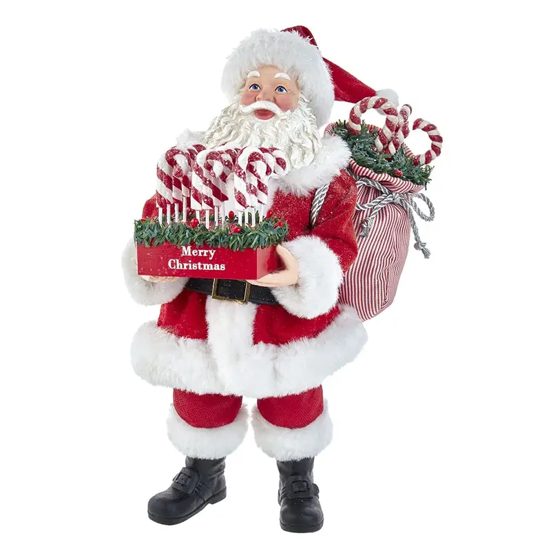10.5-Inch Fabric Santa Holding Candy Cane Tray Tablepiece 1