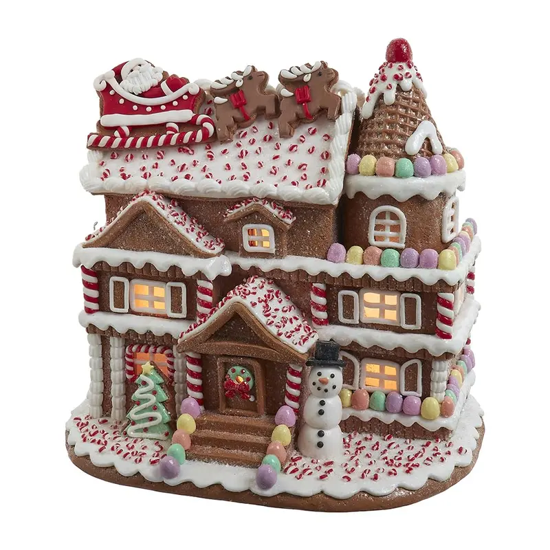 10-Inch Pre-Lit Gingerbread House Ornament Featuring Santa 1