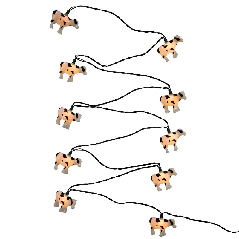 10-Light Brown Cow-Themed Light Set – Indoor/Outdoor Farmhouse Decor 1