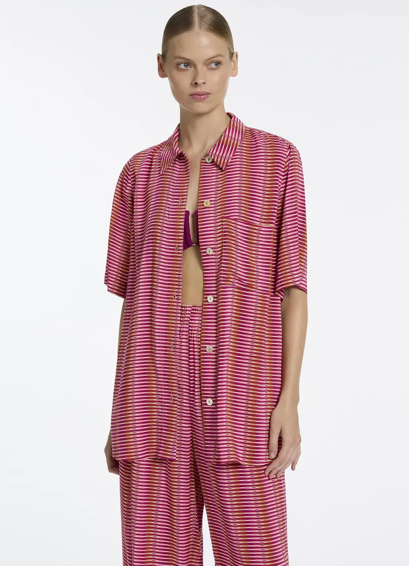 Alessia Geo Peony Short-Sleeve Cover-Up Shirt 1