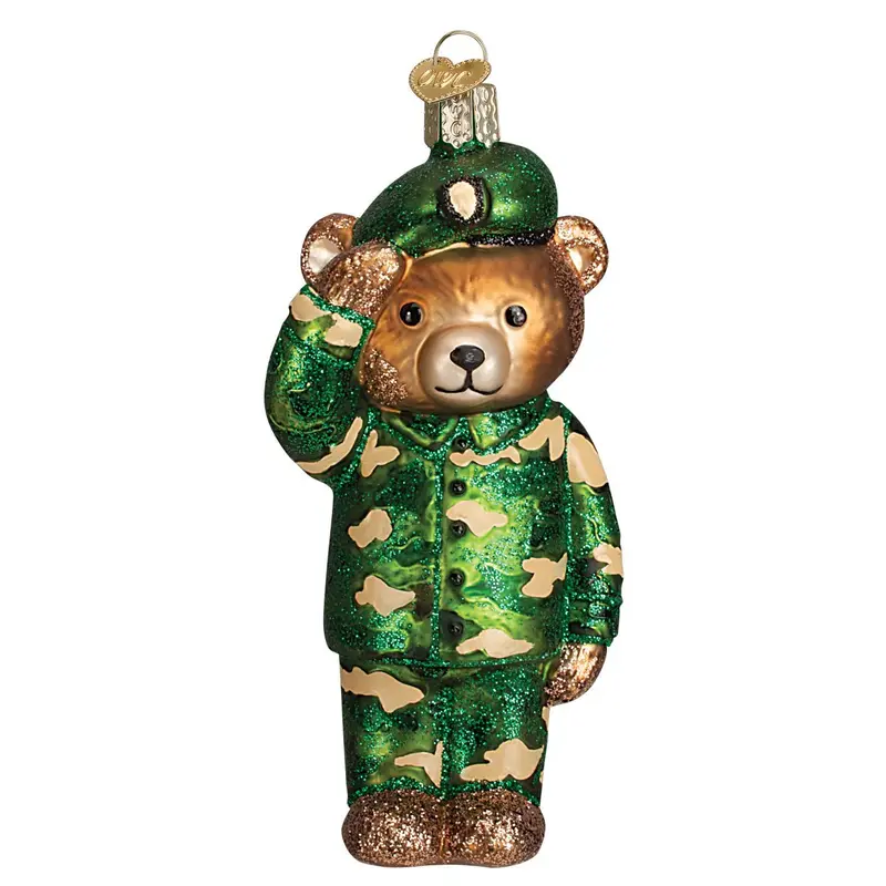 Army Bear Glass Ornament – Collegiate & Military-Themed Holiday Decor 1