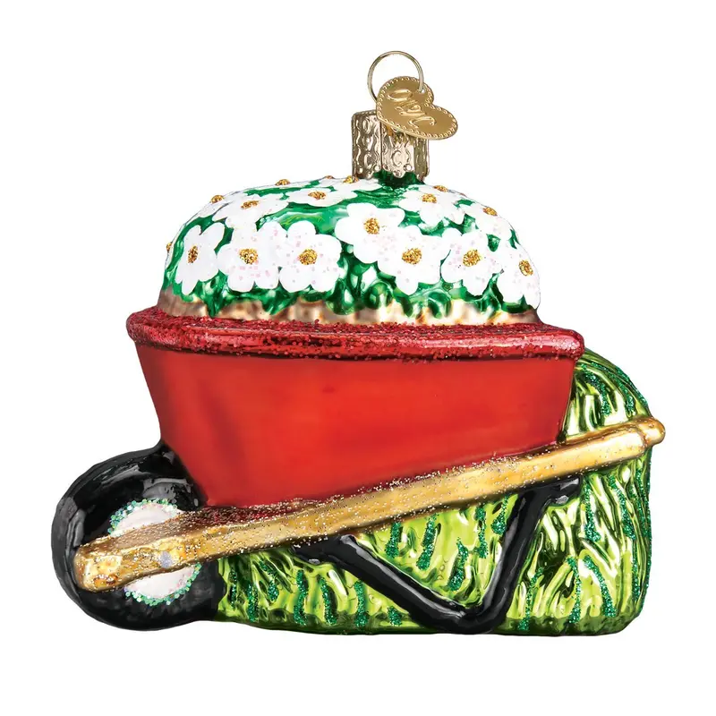 Artisan Wheelbarrow With Floral Detail Glass Ornament – Garden-Inspired Holiday Tree Decor 1