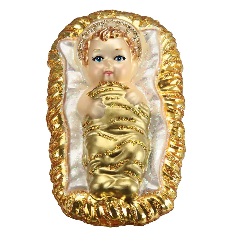 Baby Jesus In Manger Glass Ornament – Traditional Religious Christmas Tree Decor 1