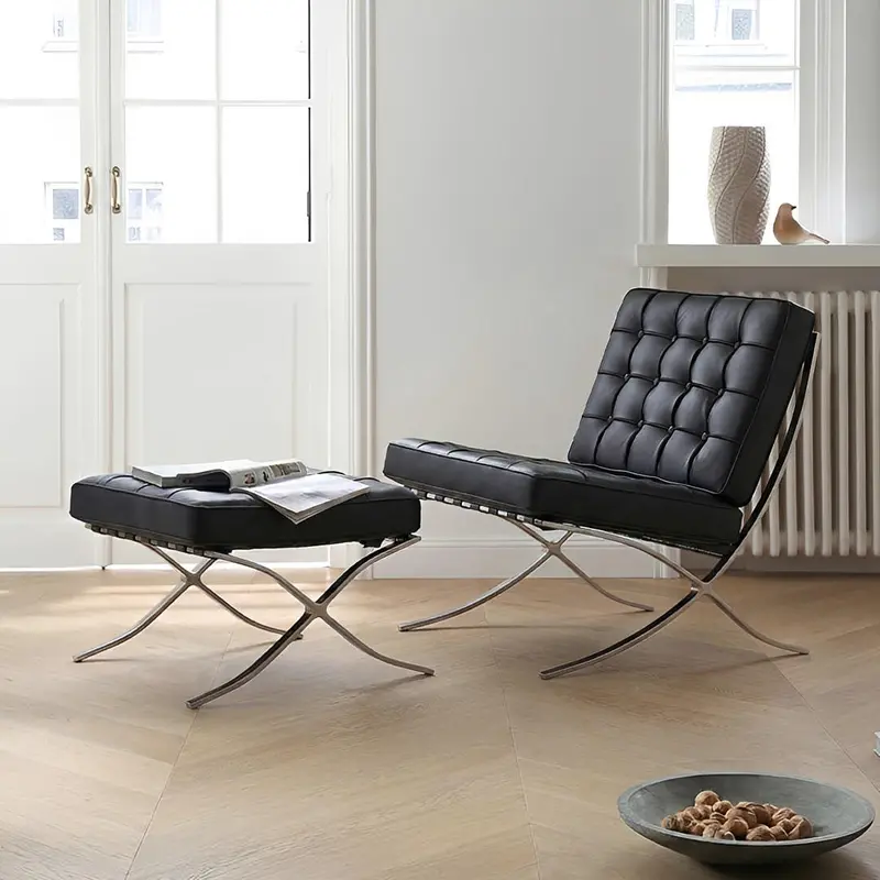 Barcelona-Style Leather Armchair And Ottoman – Premium Real Leather Finish 1