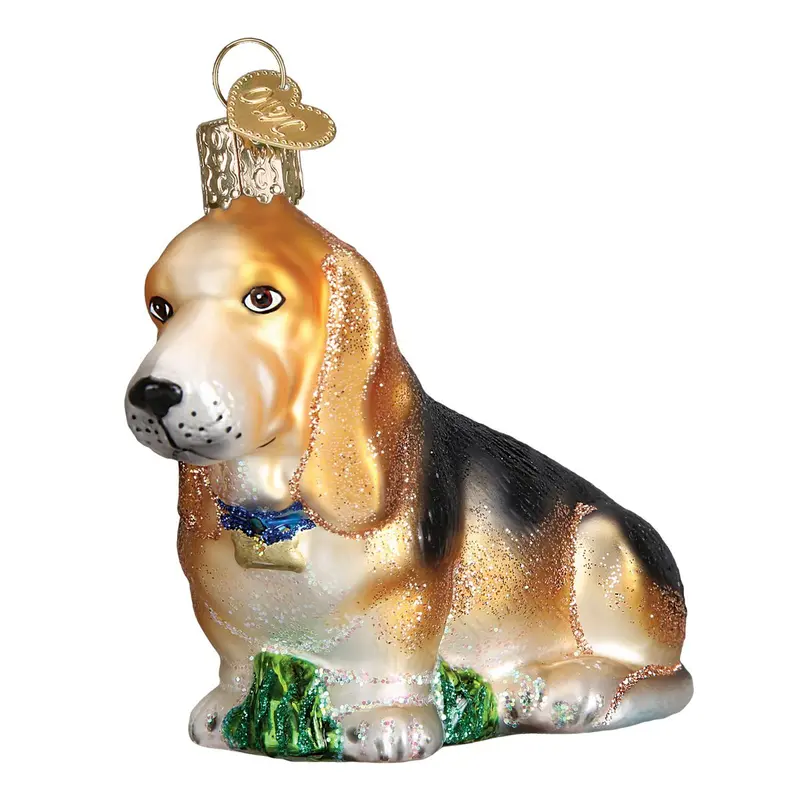 Basset Hound Glass Ornament – Dog Collection Blown Glass Christmas Tree Decoration (1.5" X 3") 1