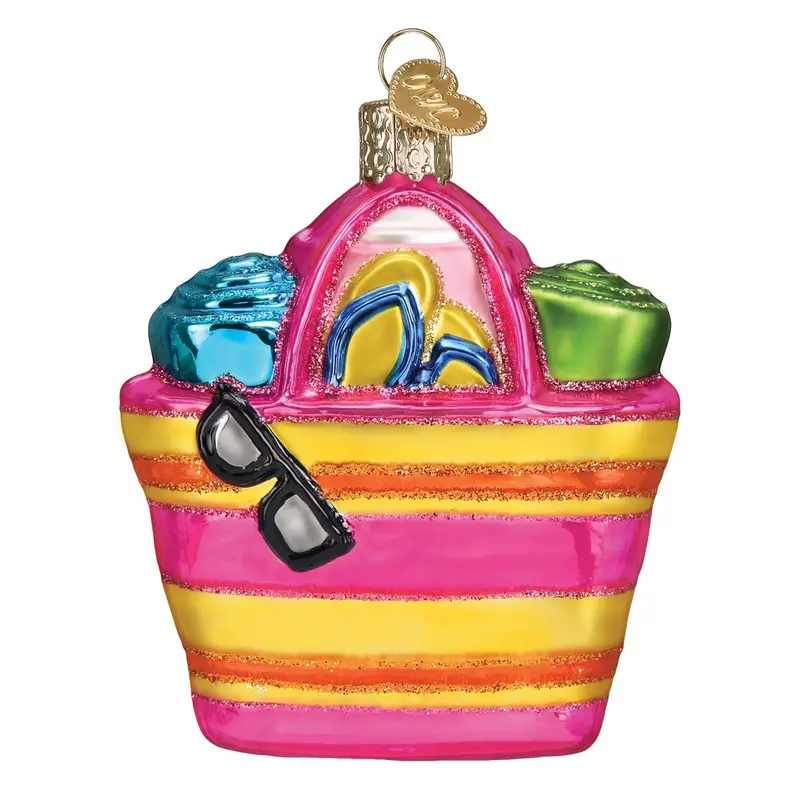 Beach Bag Glass Ornament – Coastal Summer Vibes Meets Holiday Cheer Tree Decor 1