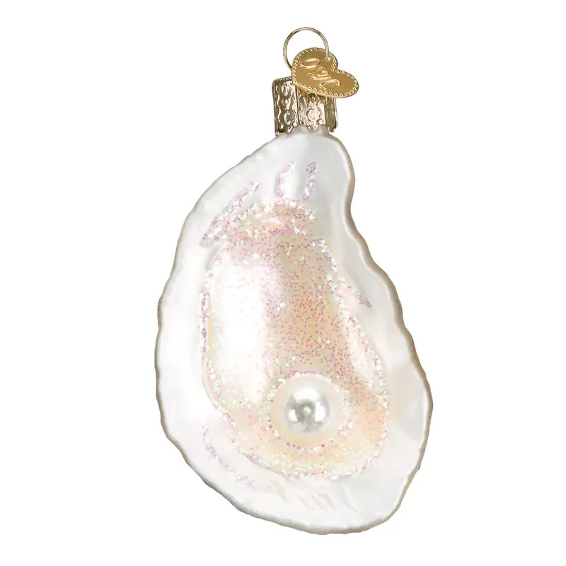Beach Shell & Pearl Glass Ornament – Oyster-Themed Blown Christmas Tree Decor 1