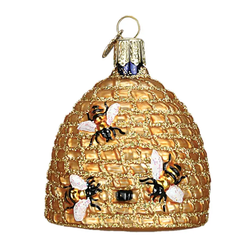 Bee Skep Glass Ornament – Apiary-Inspired Hand-Blown Beekeeping Christmas Decor 1