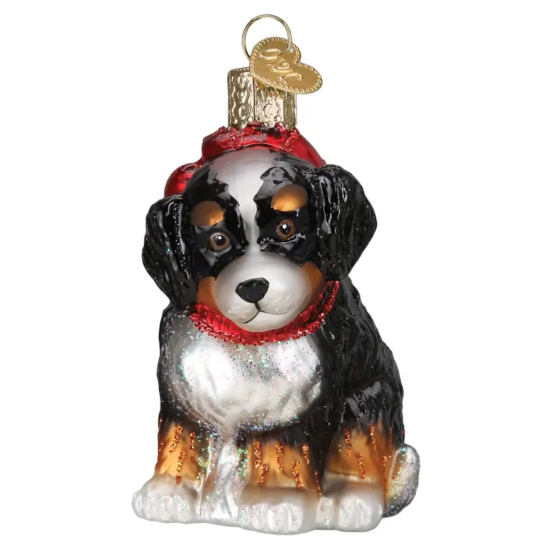 Bernedoodle Puppy Glass Ornament – Whimsical Hand-Blown Christmas Tree Decoration 1