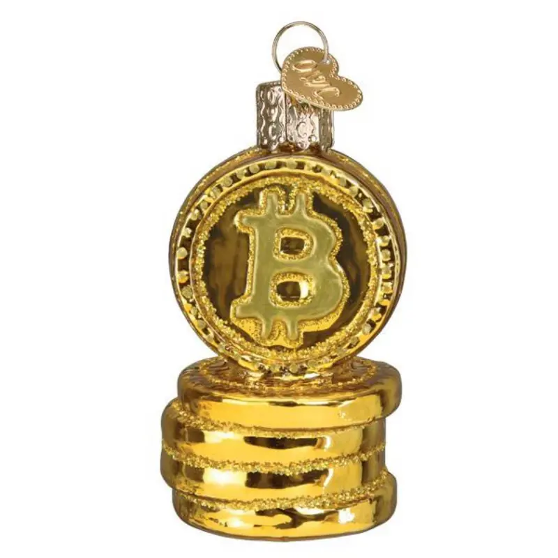 Bitcoin-Inspired Hand-Blown Glass Ornament – Old World Christmas Tech-Themed Holiday Decor 1