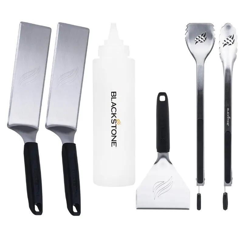 Blackstone 5464 Griddle Tool Kit – 2 Long Spatulas, 2 Angled Scrapers, Classic Tong, 32 Oz Squeeze Bottle 1