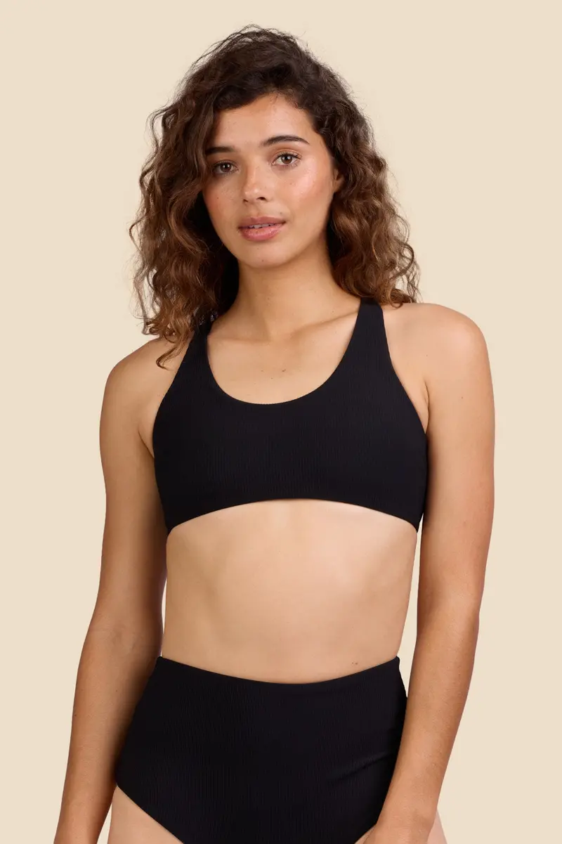 Blake Ribbed Bikini Top In Black 1