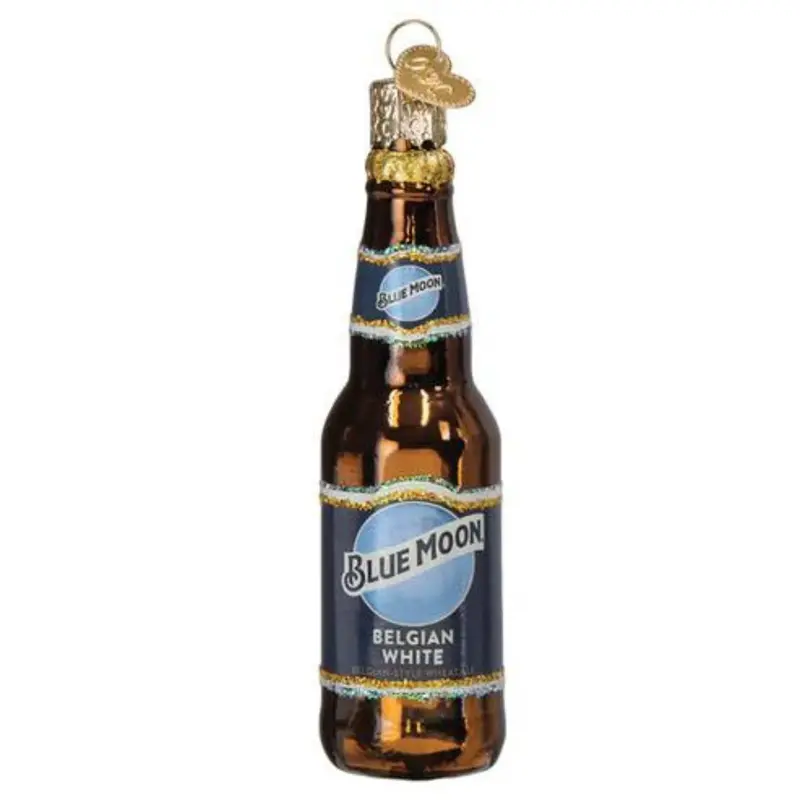 Blue Moon Beer Bottle Ornament – Craft Brewery-Themed Glass Holiday Decor 1