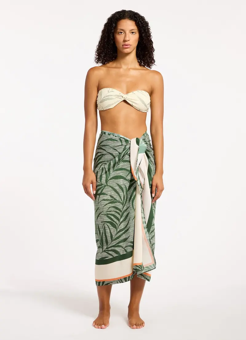 Botanic Lines Draped Sarong Cover-Up 1