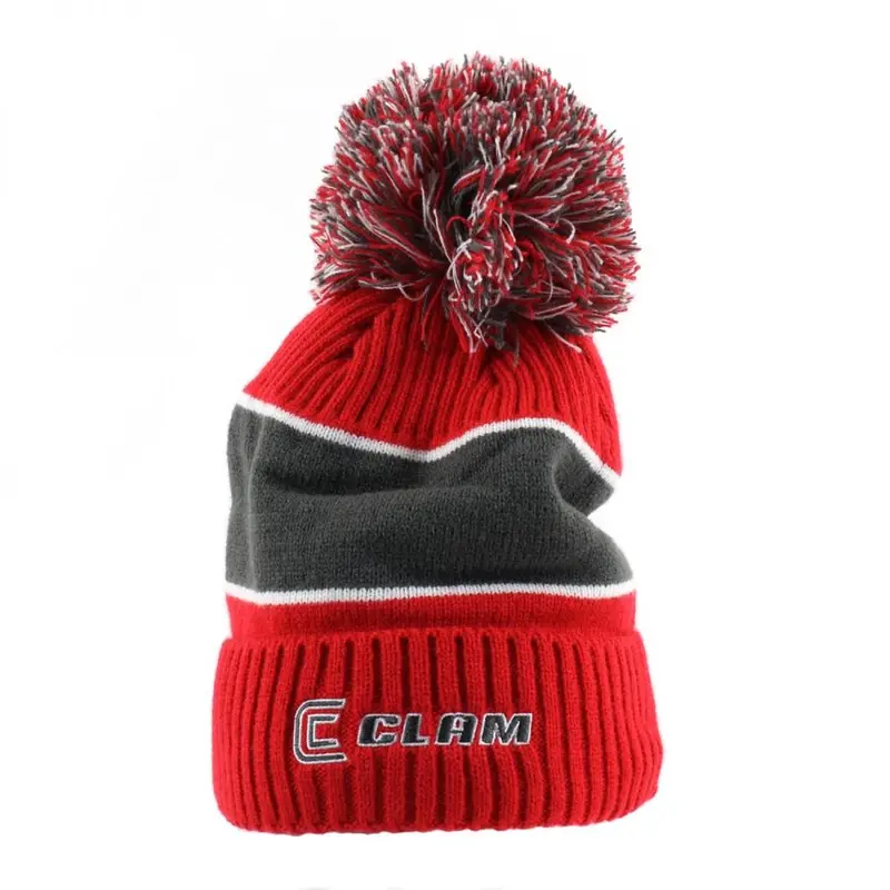 Clam Pom-Pom Cap – Solid Red Outdoor Hat 1