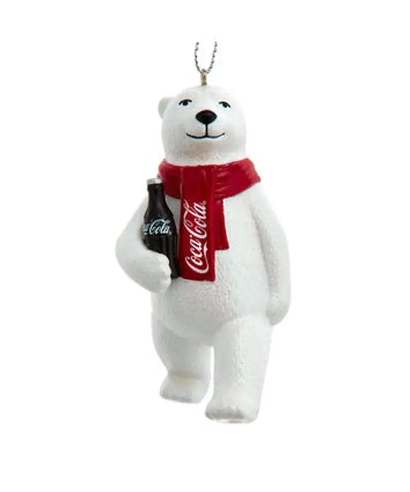 Coca-Cola Polar Bear Ornament – 3.5 Inch White Resin Holding Bottle 1