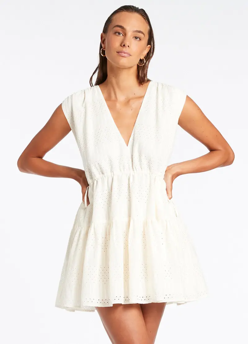 Cream Embroidered Tiered Beach Cover-Up 1