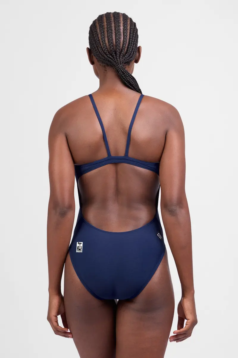 Fina-Certified Tiger Print One-Piece – Navy Performance Swimsuit 1