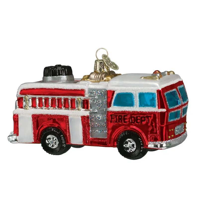 Fire Truck Glass Ornament – Heroic Firefighter-Themed Holiday Tree Decor 1