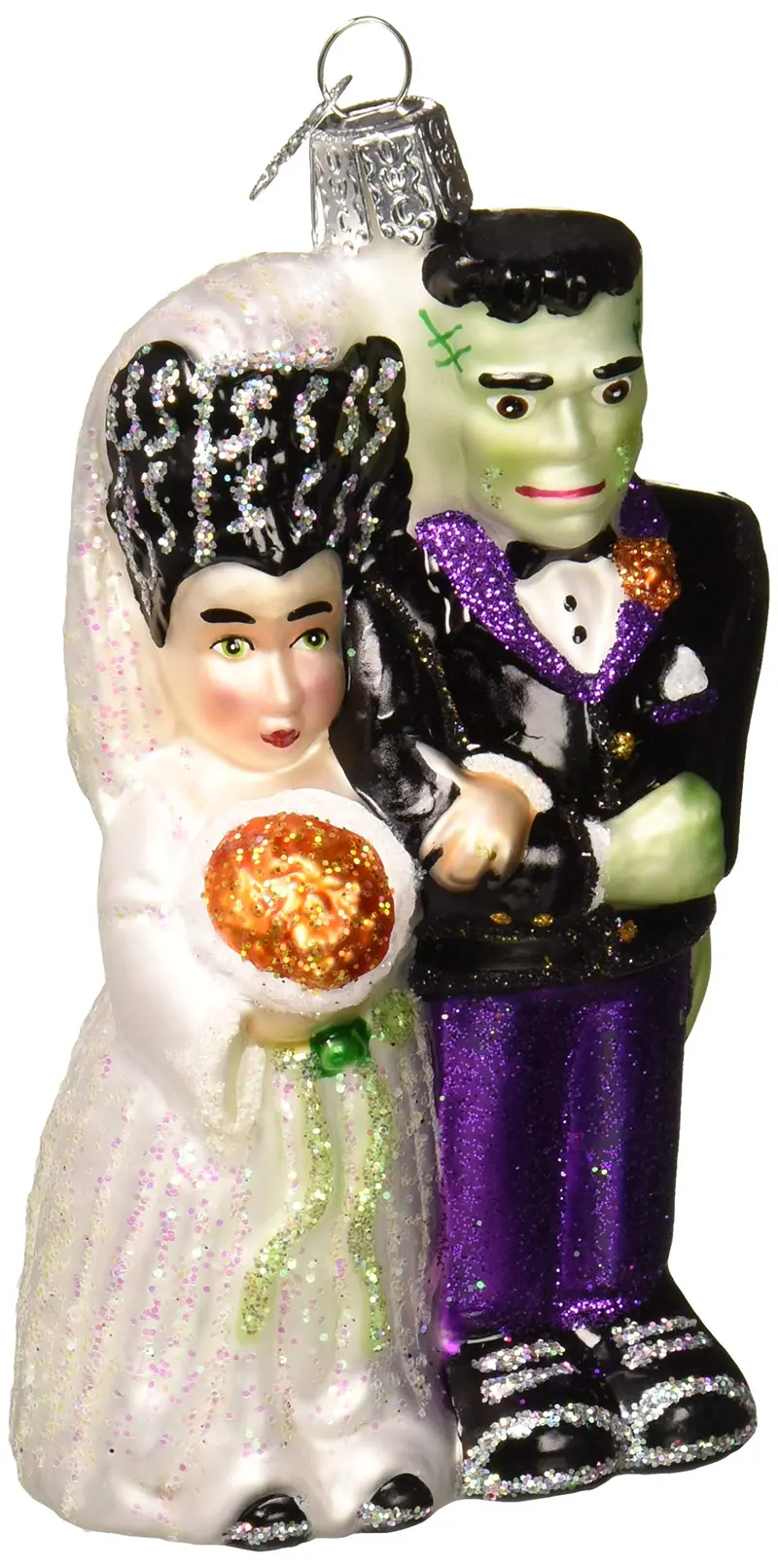 Frankenstein & Bride Glass Ornament – Spooky Halloween Collection Holiday Tree Decor 1