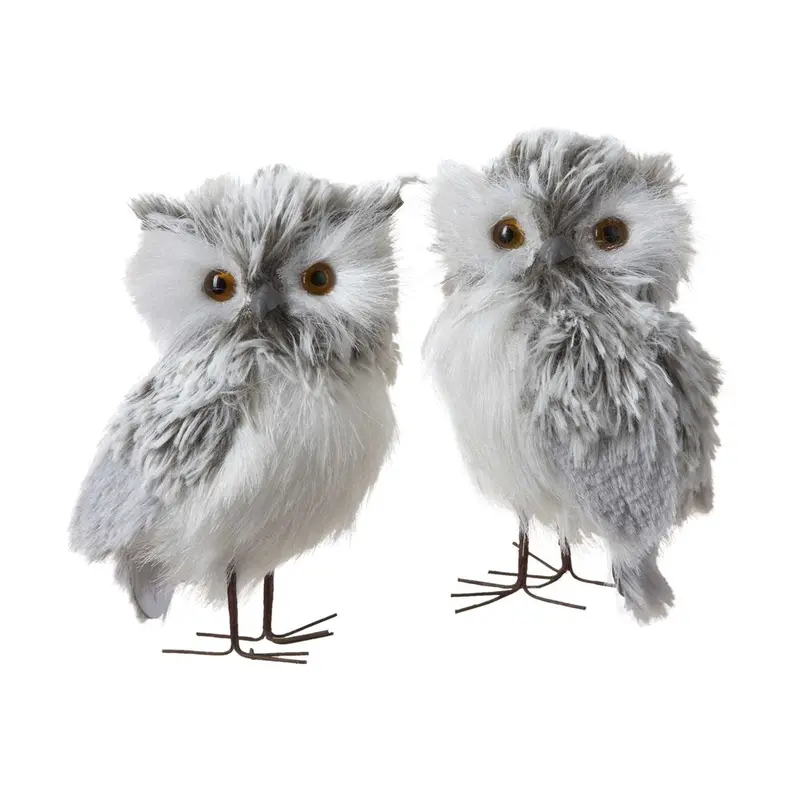 Furry Gray Owl Ornament Pair By Kurt Adler – 5-Inch Soft-Touch Animal-Themed Christmas Decor 1