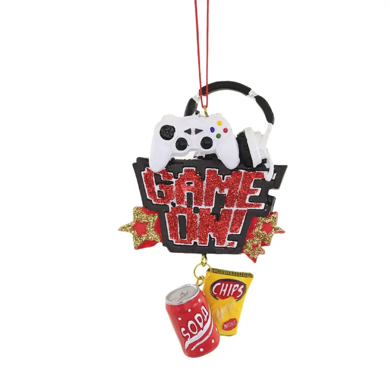 'Game On!' Retro Snack-Themed Dangle Ornament – Resin Holiday Decoration 1