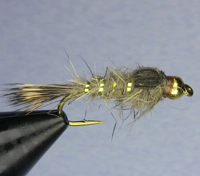 Gold Ribbed Hare’S Ear Fly – Natural Bead Head, Size 12 1