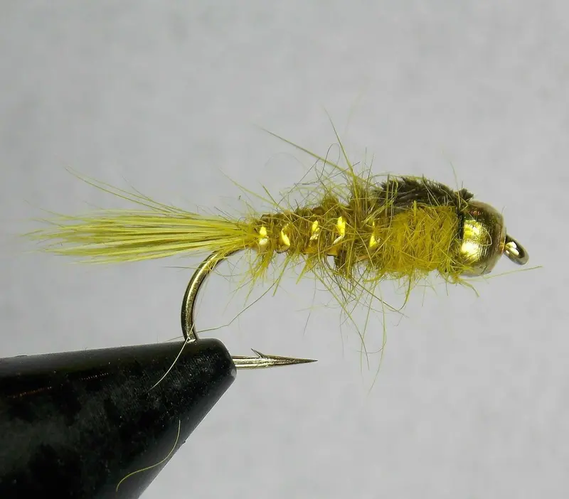 Gold Ribbed Hare’S Ear Fly – Olive Bead Head, Size 12 1