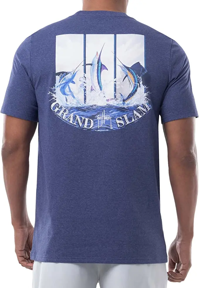Guy Harvey Grand Slam Regenerated Cotton Tee – Heather Navy, No Pocket 1