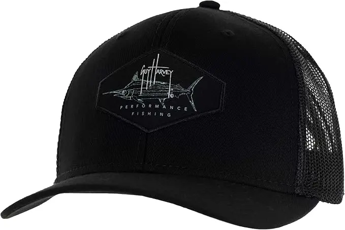 Guy Harvey Marlin Patch Mesh Trucker Hat – Black 1