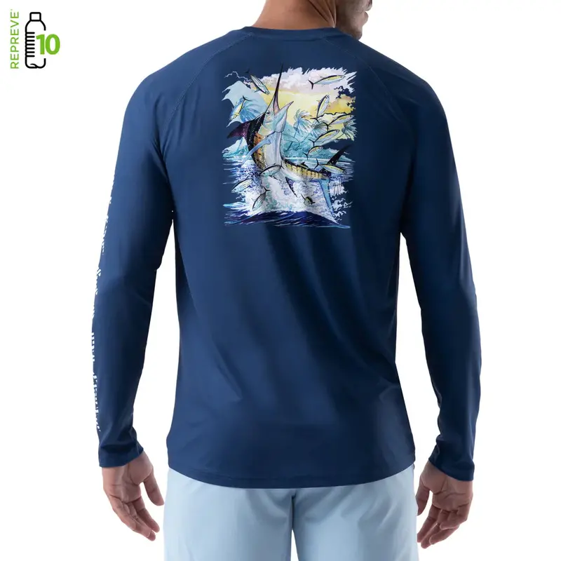 Guy Harvey Men'S 'On The Hunt' Raglan – Upf-Rated Fishing Shirt, Estate Blue 1