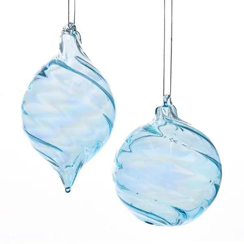 Ice Blue Swirl Glass Ornament – Kurt Adler Finial-Style Holiday Ball 1