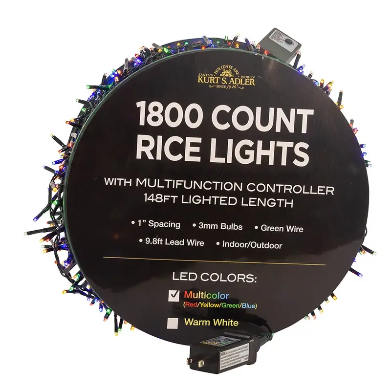 Kurt S. Adler 148-Foot 1,800-Light Multicolor 3Mm Led Rice Lights On Green Wire Spool 1
