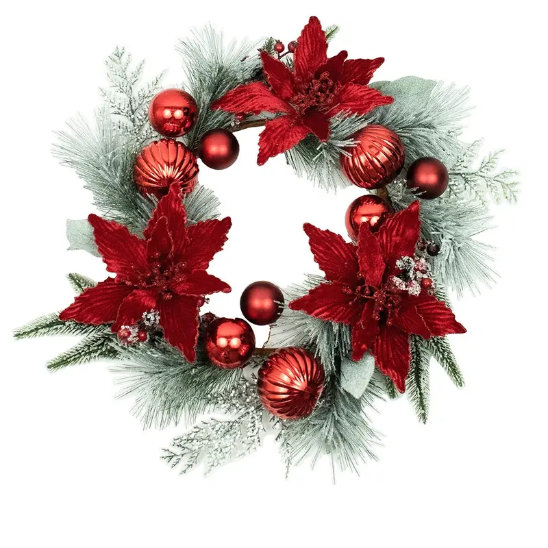 Kurt S. Adler 20-Inch Red Berries And Poinsettia Wreath – Unlit Decorative Ring 1