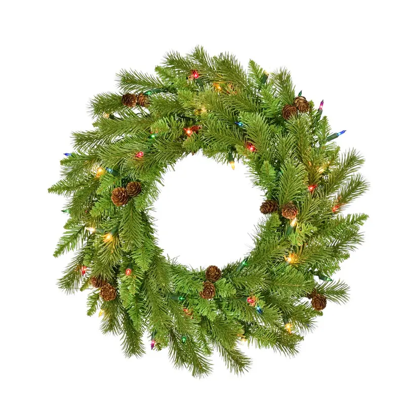 Kurt S. Adler 24-Inch Pinecone Wreath With Multicolor Pre-Lit Incandescent Bulbs 1