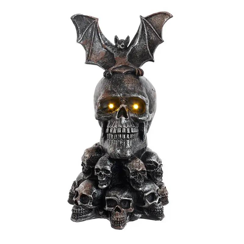 Kurt S. Adler Bat On Skull Table Piece – 11.5-Inch Battery-Operated Halloween-Inspired Decor 1