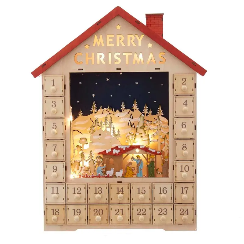 Kurt S. Adler Led Advent Calendar House – Battery-Powered Nativity-Themed Countdown Display 1