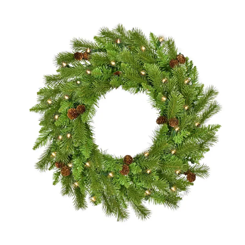 Kurt S. Adler Pre-Lit Pinecone Wreath – 24-Inch Clear Incandescent Holiday Ring 1