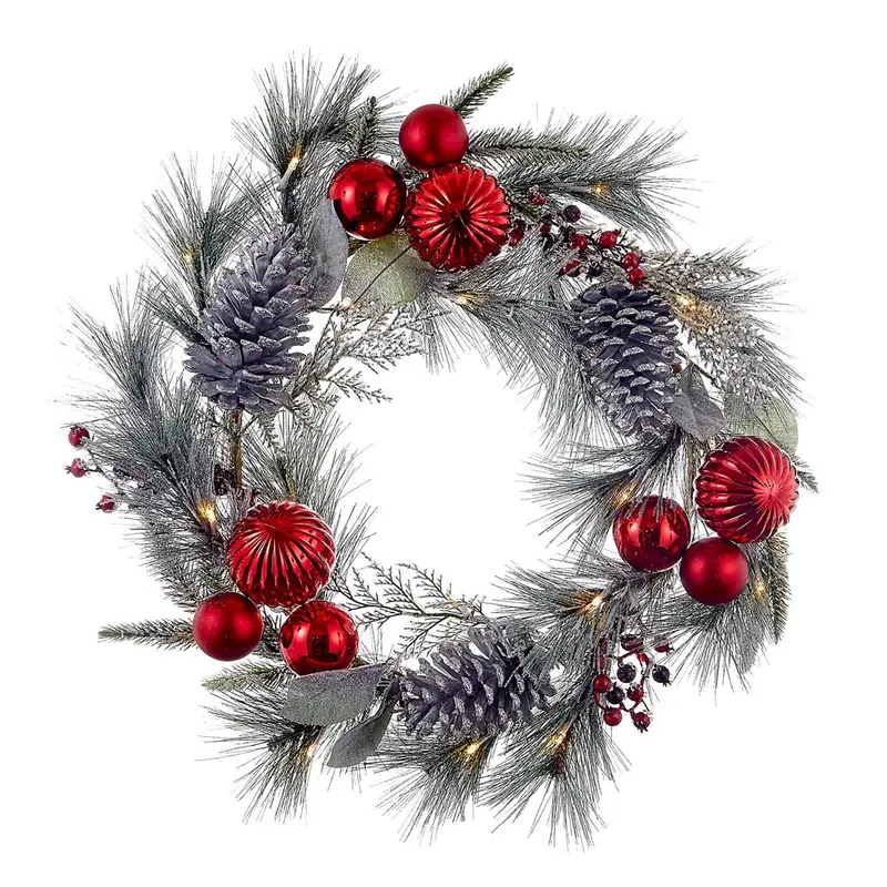 Kurt S. Adler Silver Decorated Led Wreath – 22-Inch Battery-Powered Warm White Ring 1