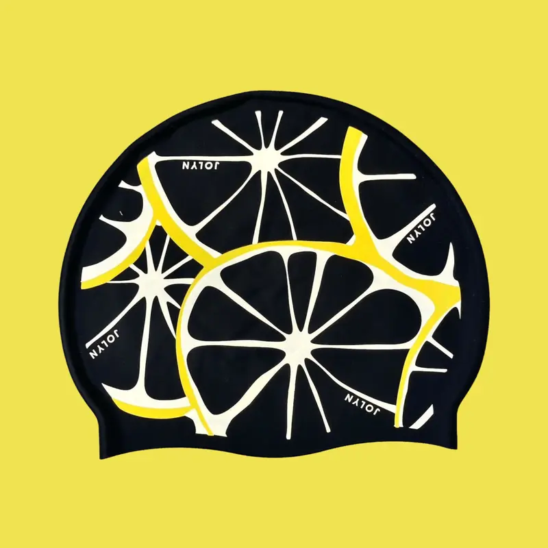 Lemon-Print Silicone Swim Cap For Women And Kids 1