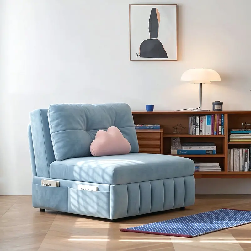 Mehta Space-Saving Sofa Bed – Single Or Two-Seater Mode In Blue Fabric 1