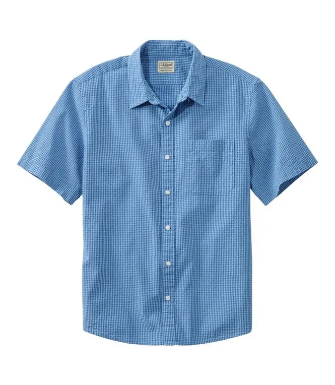 Men'S Organic Cotton Seersucker Short-Sleeve Plaid Shirt – Slightly Fitted 1
