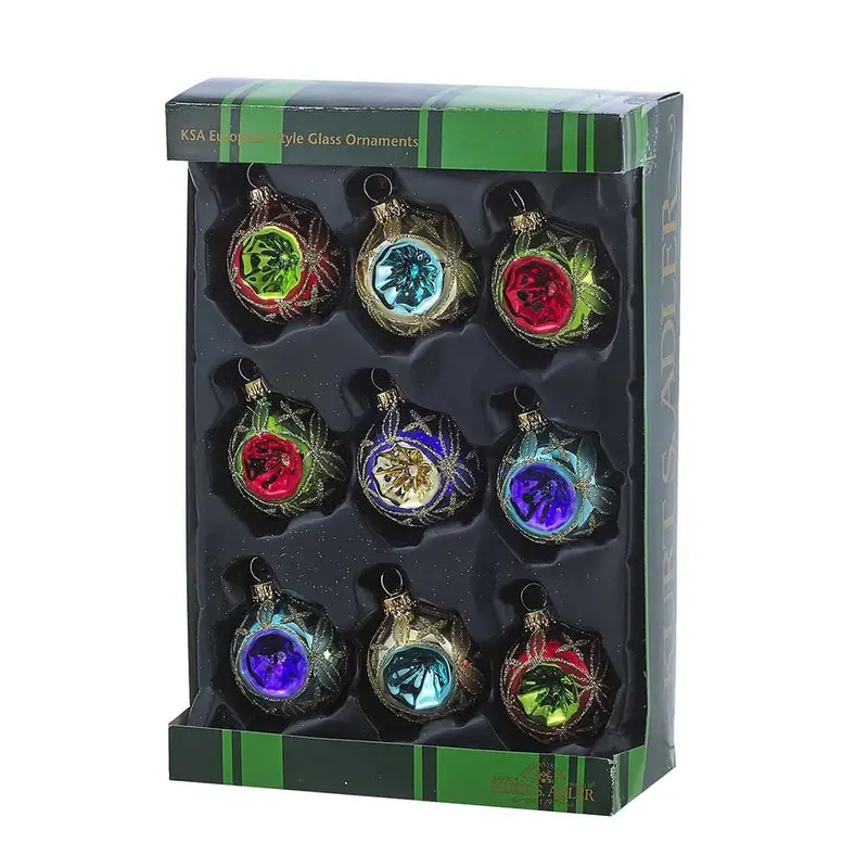 Multicolored Reflector Glass Ornament Set – Kurt Adler (45Mm, 9-Piece) 1