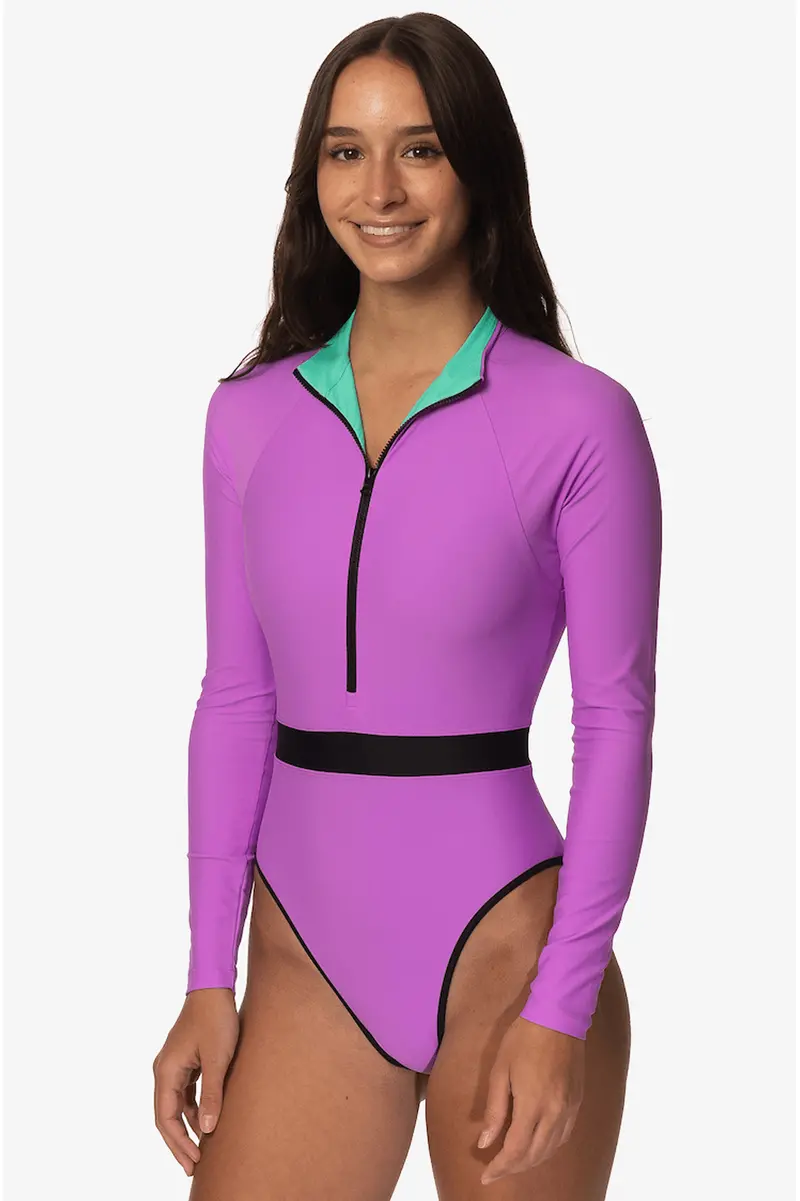 Nazare Long-Sleeve Zip-Up Surf One-Piece In Dreamer Print 1