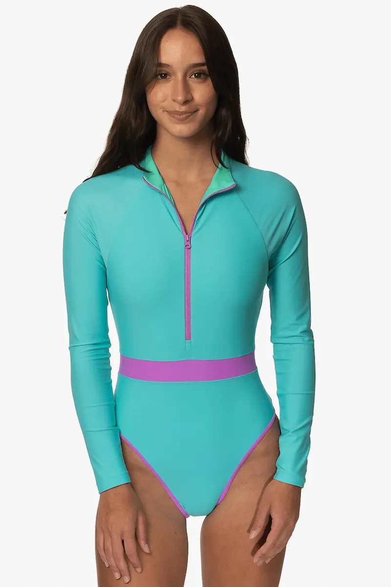 Nazare Long-Sleeve Zip-Up Surf One-Piece In Manifest Print 1