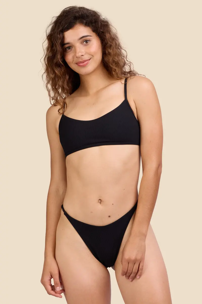 Odessa Ribbed Bikini Bottom In Black 1
