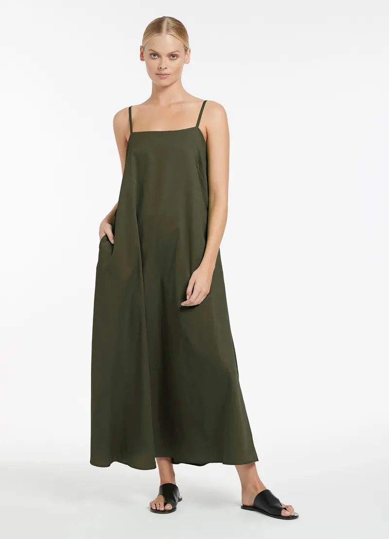 Olive Jetset A-Line Strappy Cover-Up Dress 1