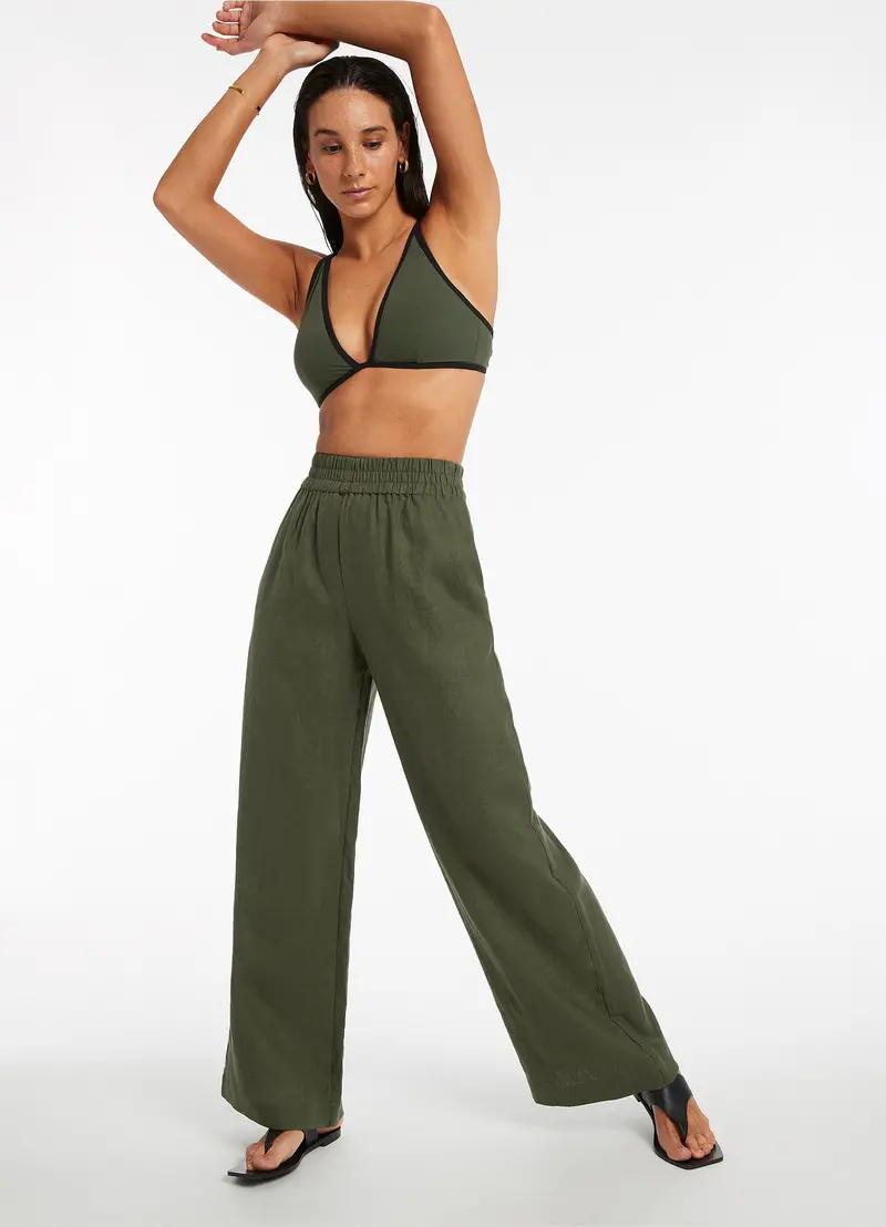 Olive Wide-Leg Travel Pants – Jetset Collection 1