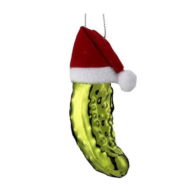 Pickle Wearing Santa Hat Glass Ornament – Whimsical Christmas Decor By Noble Gems 1