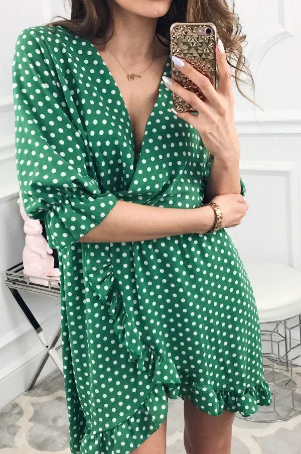 Polka Dot Ruffle Mini Dress – Half-Sleeve Bodycon Summer Party Dress 1